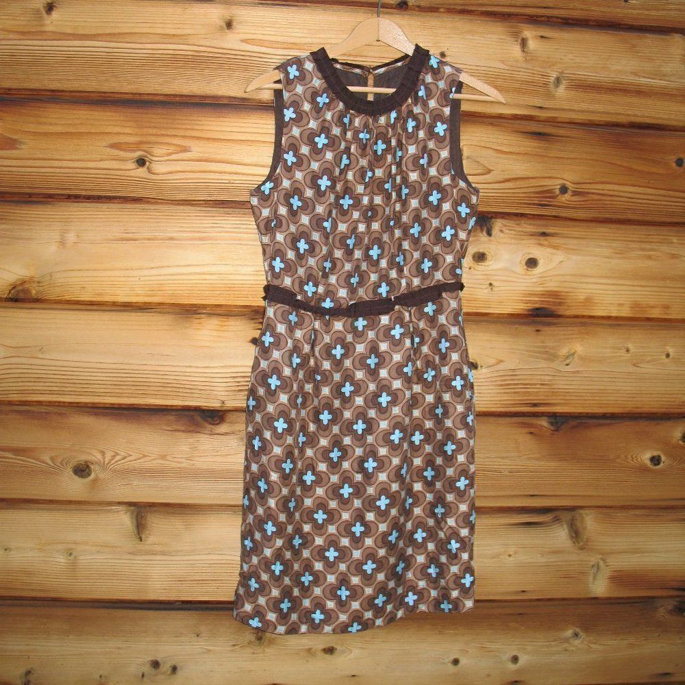 Brown Blue Print Retro Silk Dress